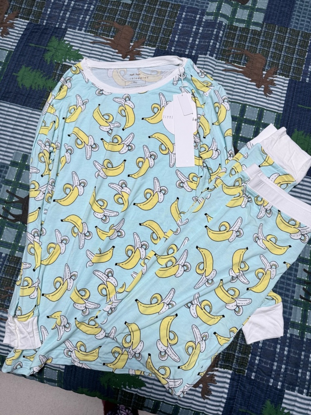 Little Sleepies Light Blue Banana Print Pajama Set